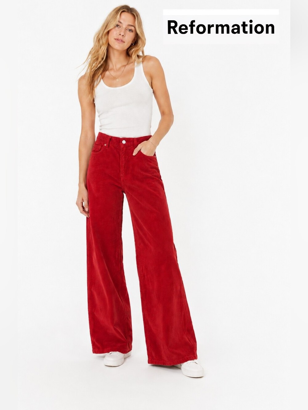 NWT Reformation Eden Wide Leg Corduroy Pants Red Size 23